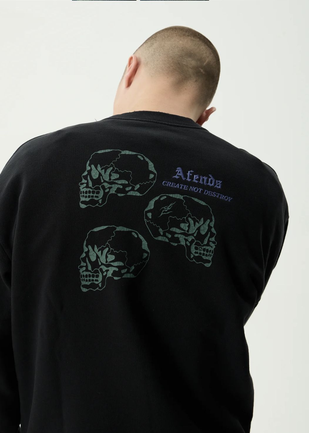 AFENDS MENS TEMPORAL - HEAVYWEIGHT CREW NECK - STONE BLACK