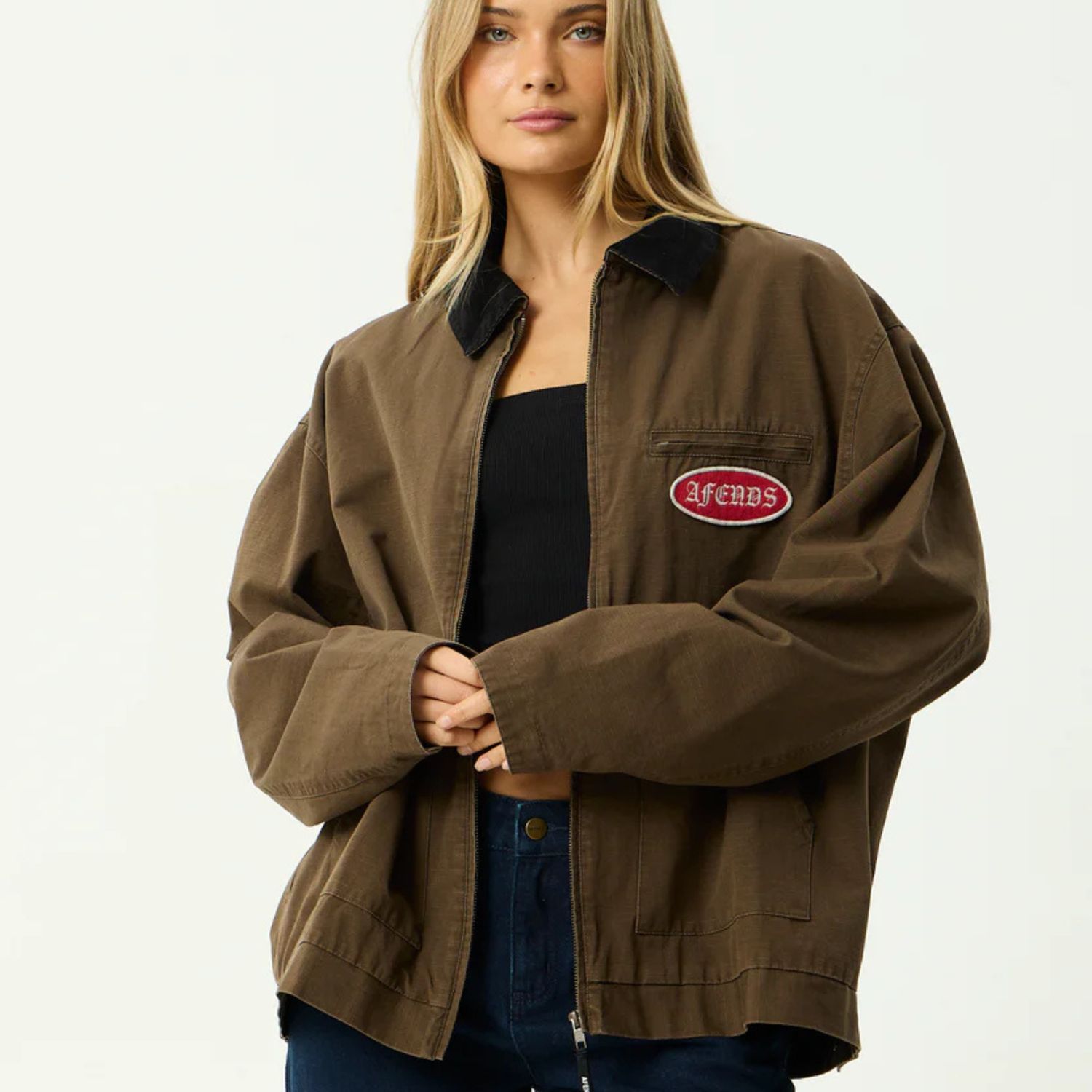 AFENDS MENS CASINO ORACLE V.2 - WORKWEAR JACKET - WASHED COFFEE