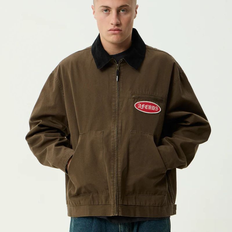 AFENDS MENS CASINO ORACLE V.2 - WORKWEAR JACKET - WASHED COFFEE