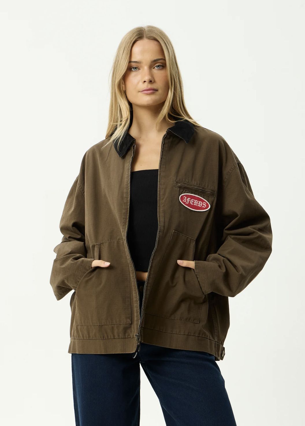 AFENDS MENS CASINO ORACLE V.2 - WORKWEAR JACKET - WASHED COFFEE