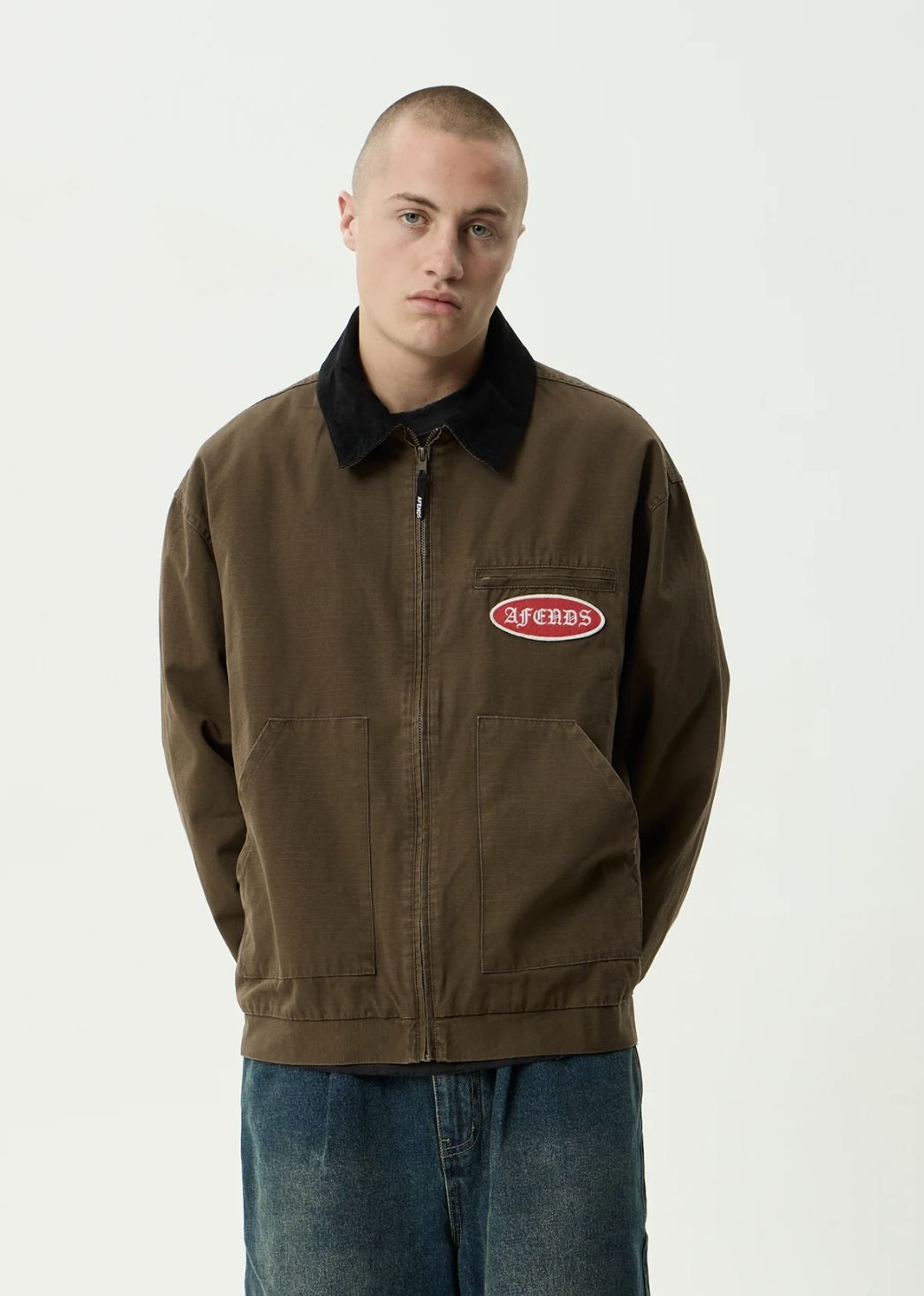 AFENDS MENS CASINO ORACLE V.2 - WORKWEAR JACKET - WASHED COFFEE