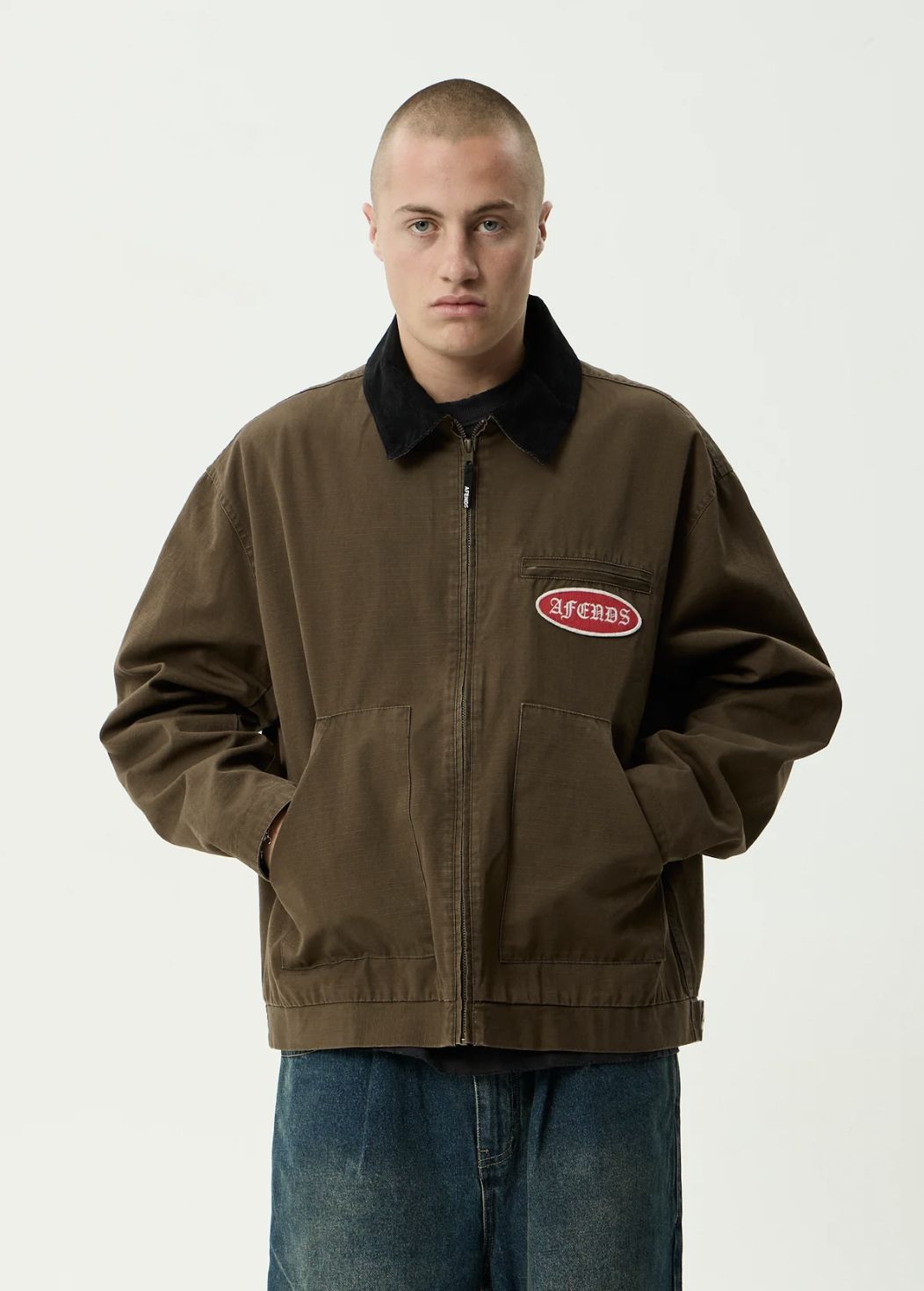 AFENDS MENS CASINO ORACLE V.2 - WORKWEAR JACKET - WASHED COFFEE