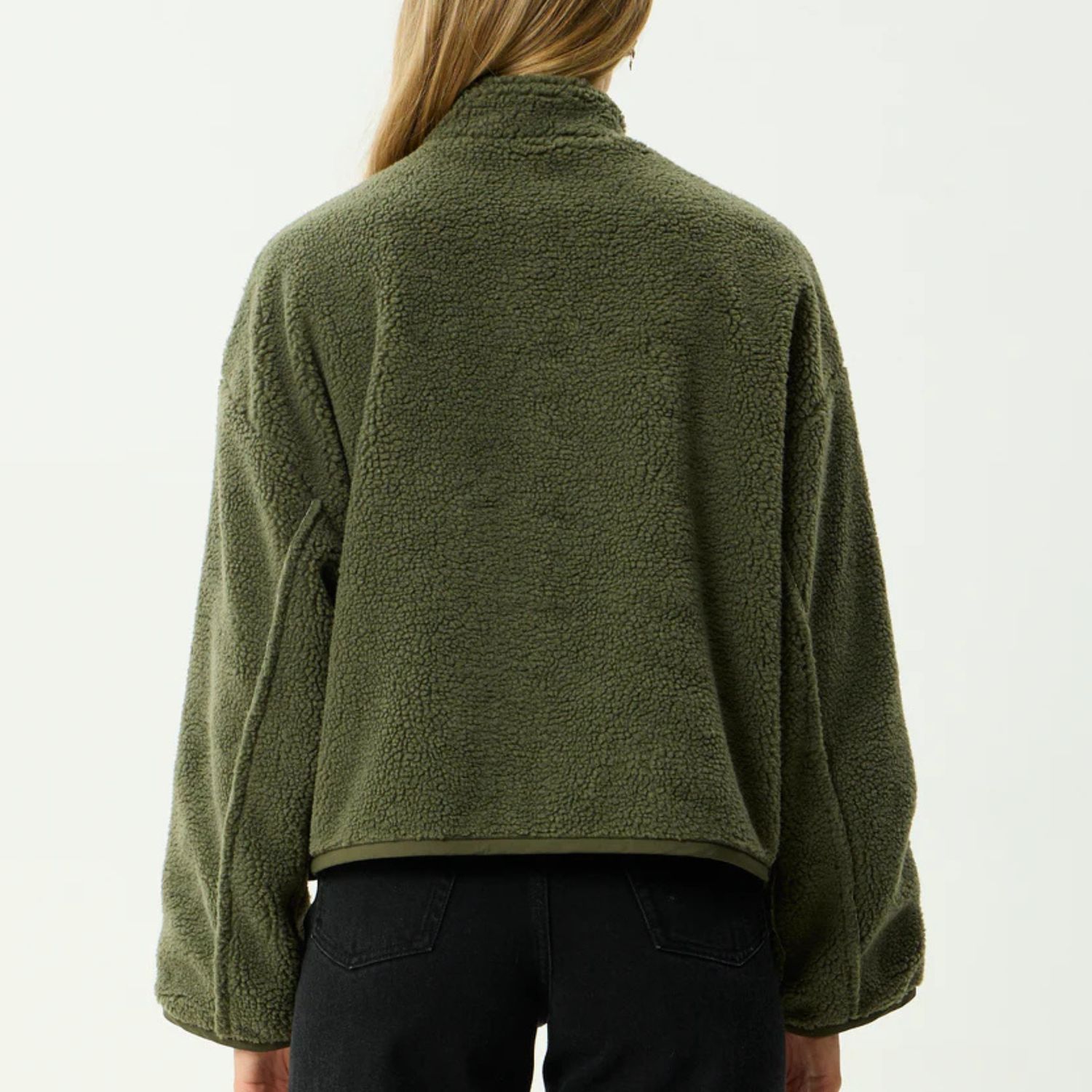 AFENDS WOMENS BERLIN - REVERSIBLE RECYCLED POLAR FLEECE JACKET - DEEP OLIVE