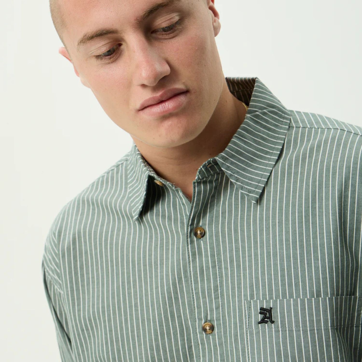 AFENDS MENS PINNED - OVERSIZED STRIPED LONG SLEEVE SHIRT - SYCAMORE STRIPE