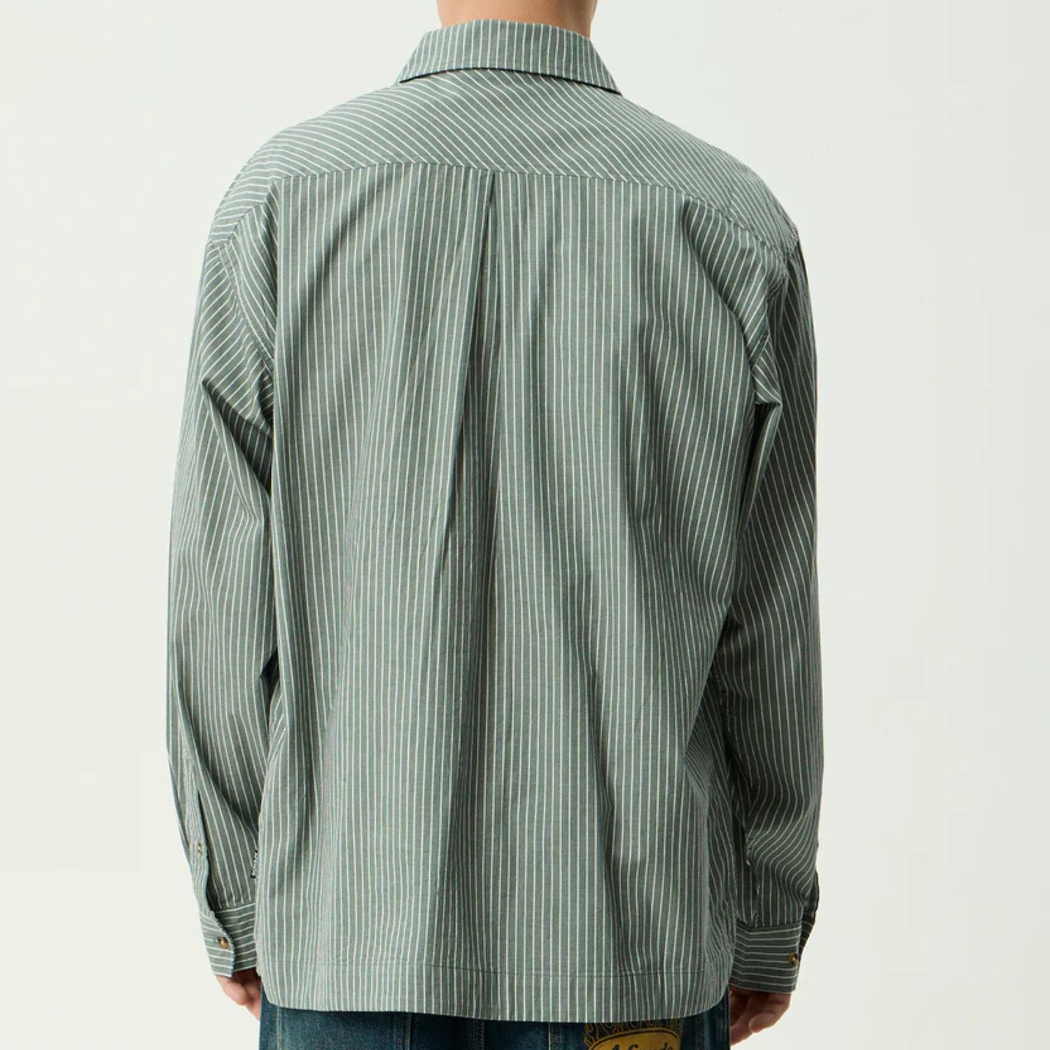 AFENDS MENS PINNED - OVERSIZED STRIPED LONG SLEEVE SHIRT - SYCAMORE STRIPE