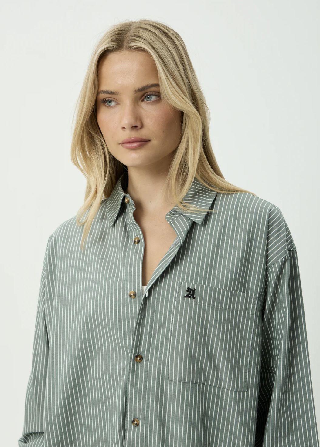 AFENDS MENS PINNED - OVERSIZED STRIPED LONG SLEEVE SHIRT - SYCAMORE STRIPE