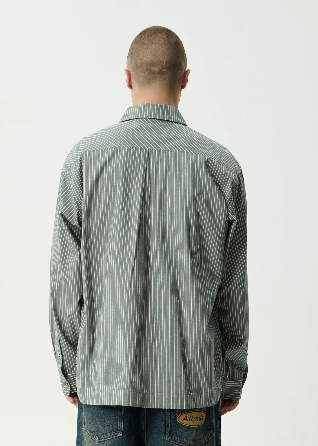 AFENDS MENS PINNED - OVERSIZED STRIPED LONG SLEEVE SHIRT - SYCAMORE STRIPE