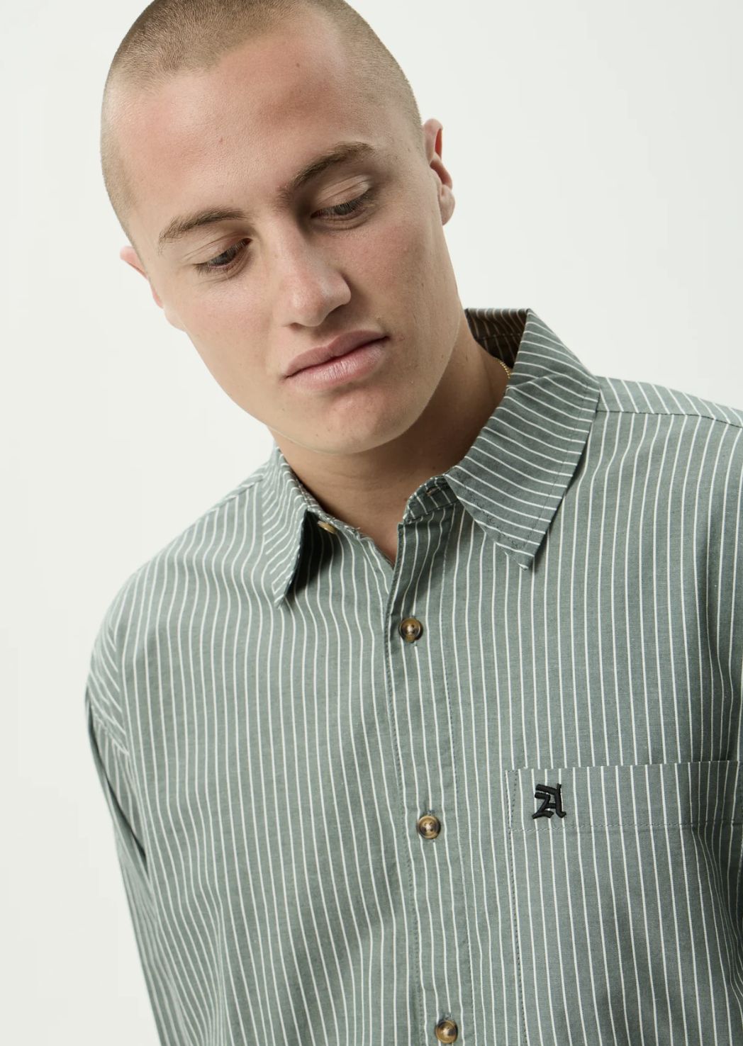 AFENDS MENS PINNED - OVERSIZED STRIPED LONG SLEEVE SHIRT - SYCAMORE STRIPE