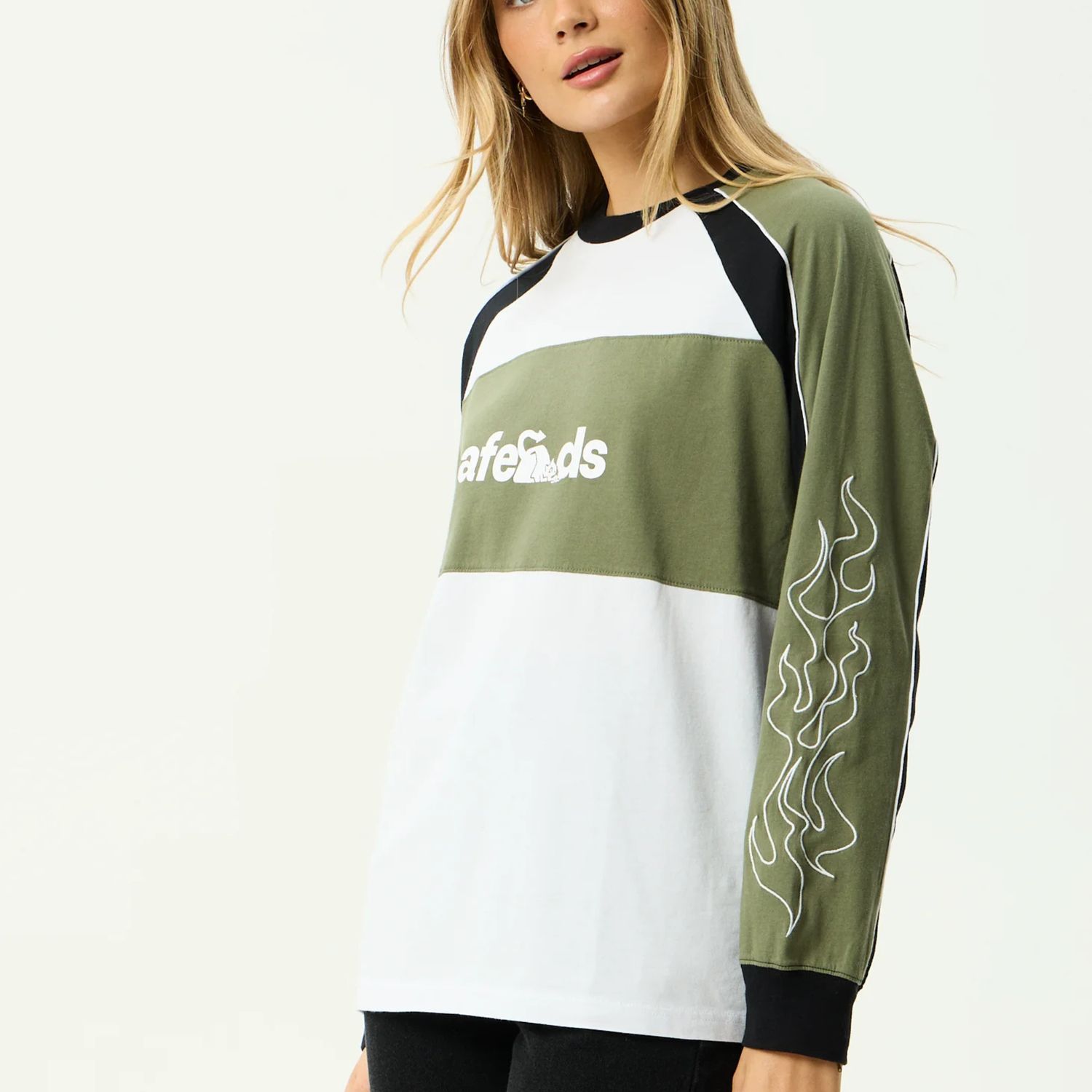 AFENDS WOMENS DIRTS - LONG SLEEVE TEE - DEEP OLIVE