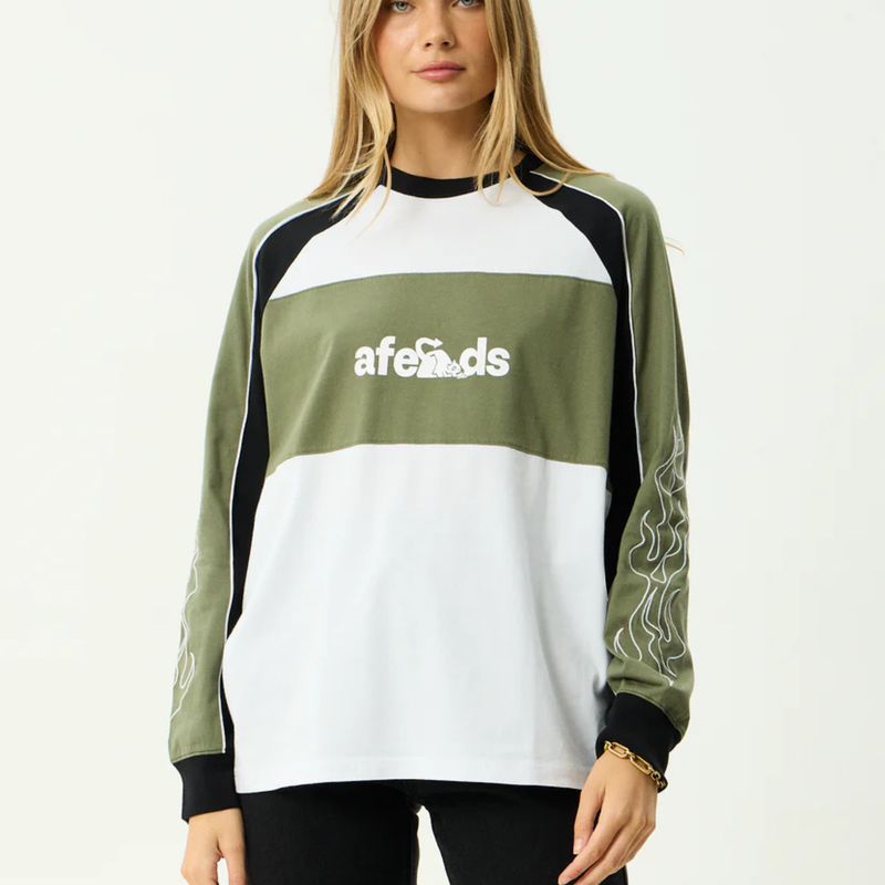 AFENDS WOMENS DIRTS - LONG SLEEVE TEE - DEEP OLIVE