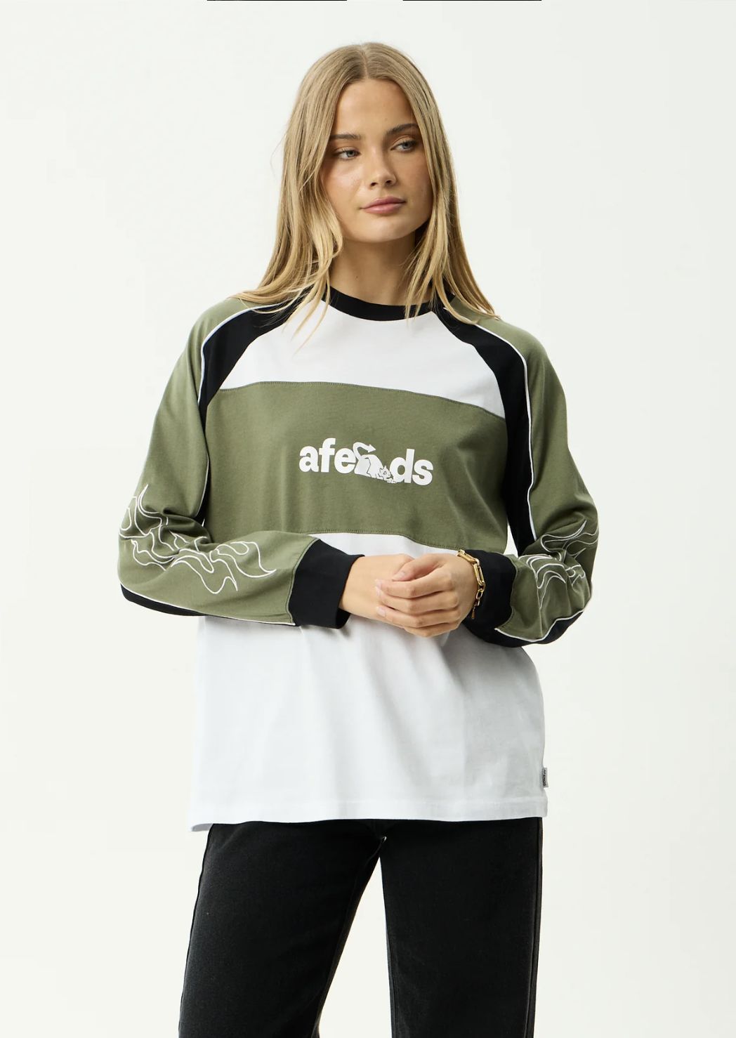 AFENDS WOMENS DIRTS - LONG SLEEVE TEE - DEEP OLIVE