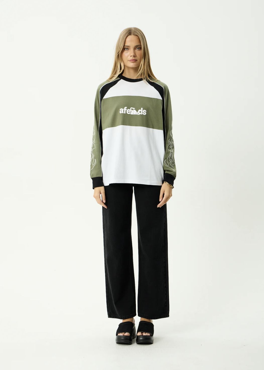 AFENDS WOMENS DIRTS - LONG SLEEVE TEE - DEEP OLIVE