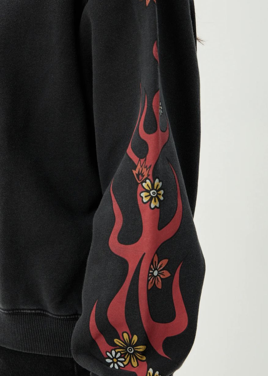 AFENDS WOMENS HELLCAT - RECYCLED CREW NECK - STONE BLACK