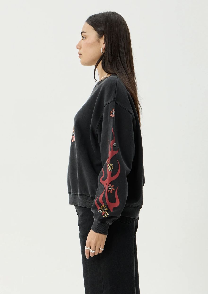 AFENDS WOMENS HELLCAT - RECYCLED CREW NECK - STONE BLACK