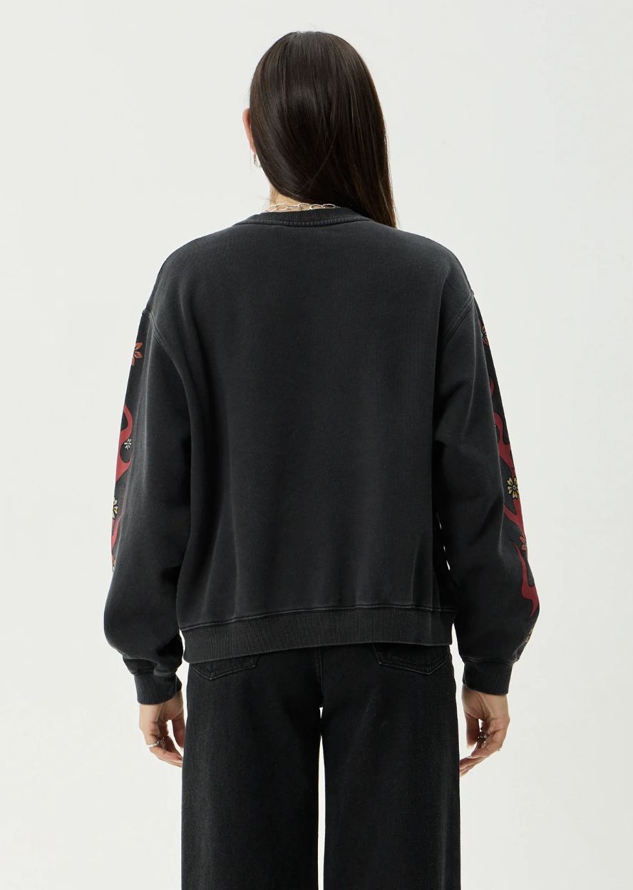 AFENDS WOMENS HELLCAT - RECYCLED CREW NECK - STONE BLACK