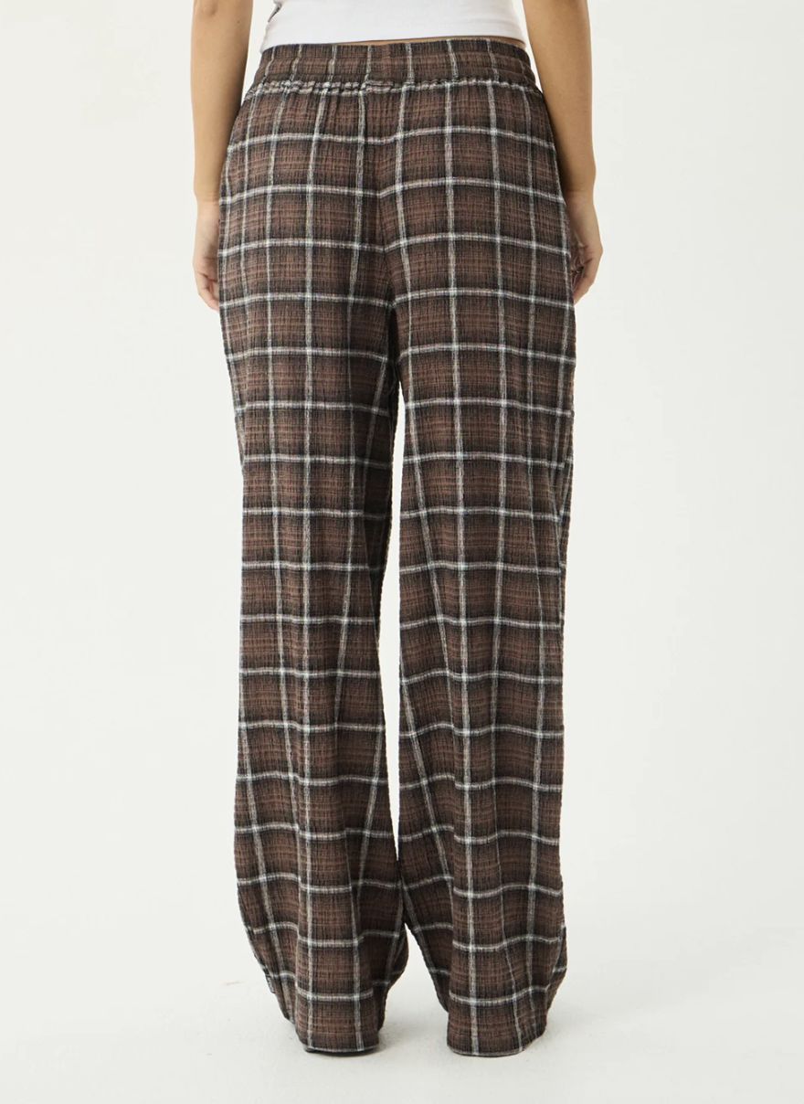 AFENDS WOMENS REVERIE - HEMP SEERSUCKER PANT - COFFEE CHECK