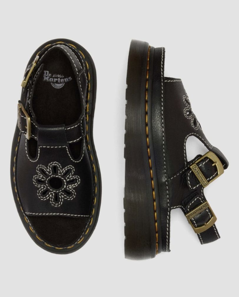 DR MARTENS DUNNET FLOWER SANDAL - BLACK AR ROGUE