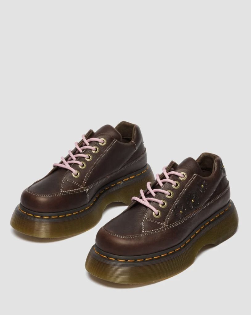 DR MARTENS BUZZ 5I FLORAL 5 EYE SHOE - DARK BROWN GRIZZLY