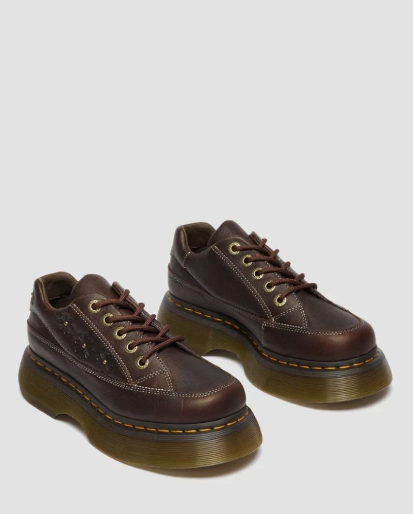 DR MARTENS BUZZ 5I FLORAL 5 EYE SHOE - DARK BROWN GRIZZLY