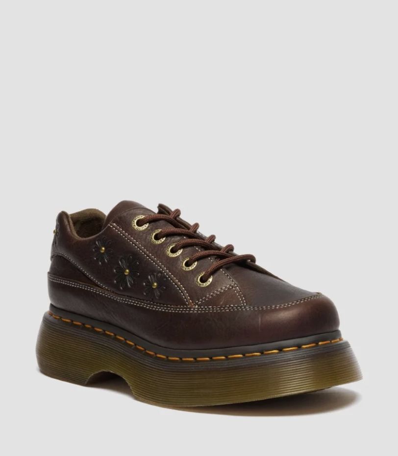 DR MARTENS BUZZ 5I FLORAL 5 EYE SHOE - DARK BROWN GRIZZLY