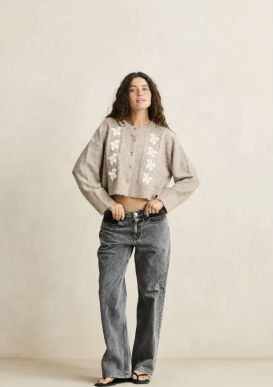 RHYTHM WOMENS BLANCA FLORAL CROP CARDIGAN- NATURAL