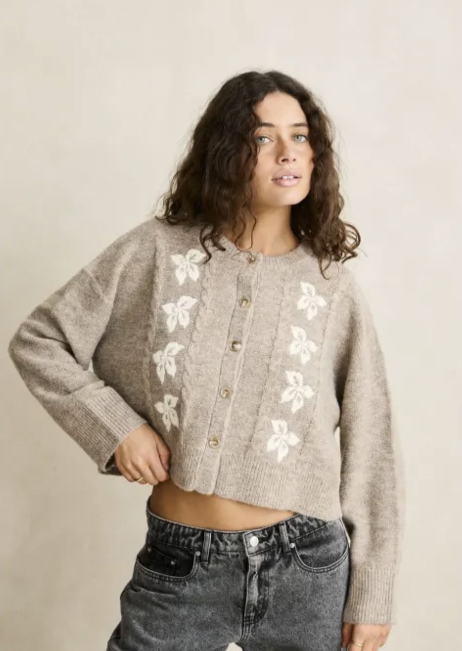 RHYTHM WOMENS BLANCA FLORAL CROP CARDIGAN- NATURAL