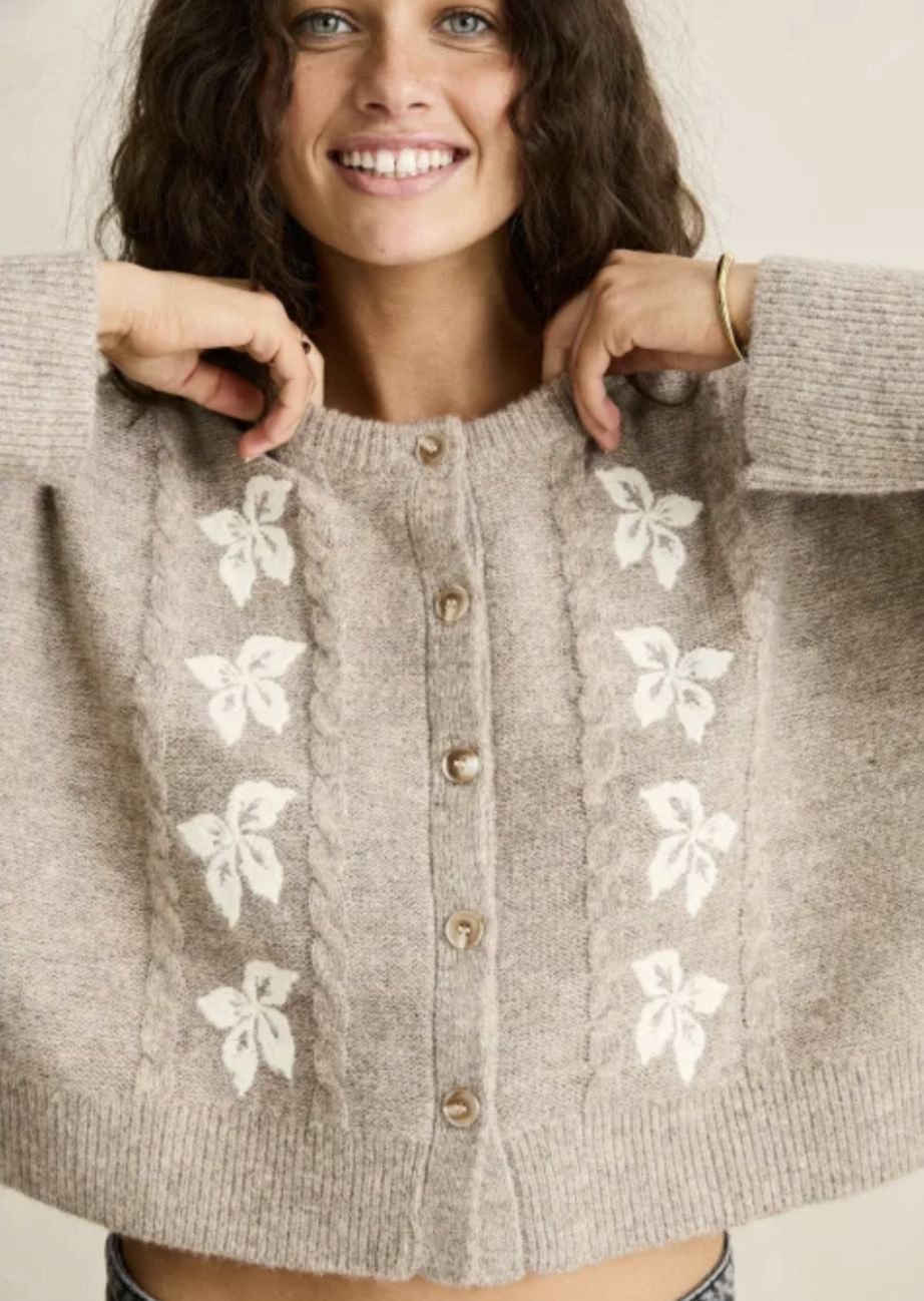 RHYTHM WOMENS BLANCA FLORAL CROP CARDIGAN- NATURAL