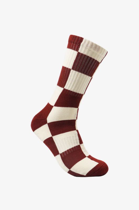 GLOBE SINGLES CREW SOCK - MAROON/NATURAL CHECK