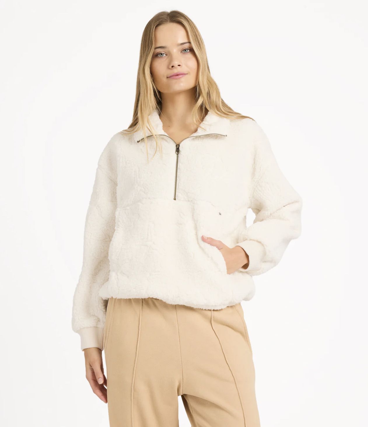 BILLABONG WOMENS RISING TIDES HALF ZIP CREW - SALT CRYSTAL