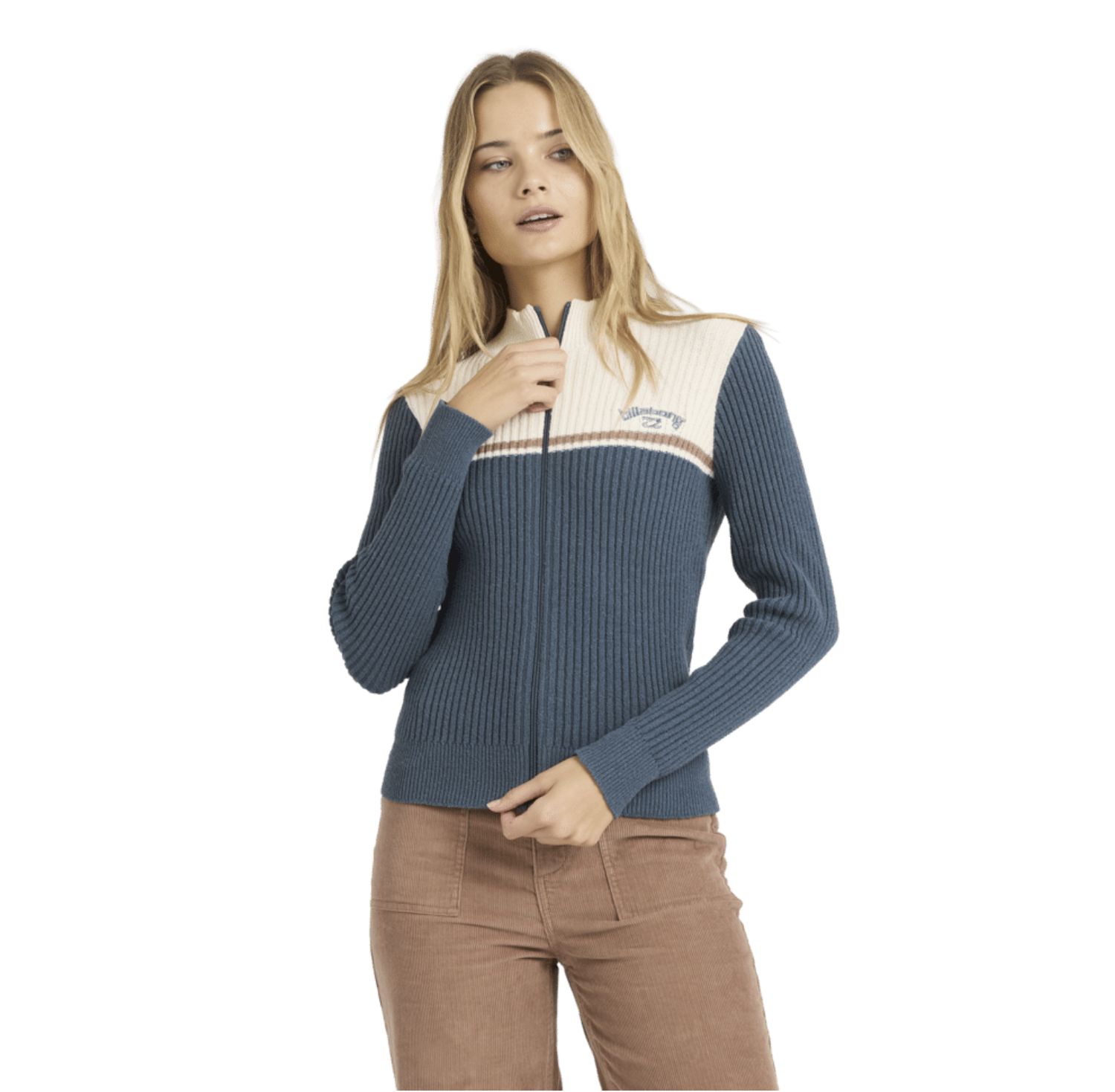 BILLABONG WOMENS REAL SINCE 73 FULL ZIP KNIT JACKET - STORMY