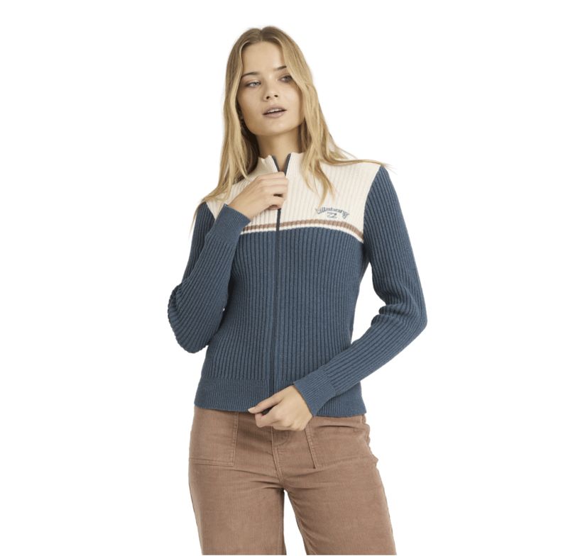 BILLABONG WOMENS REAL SINCE 73 FULL ZIP KNIT JACKET - STORMY