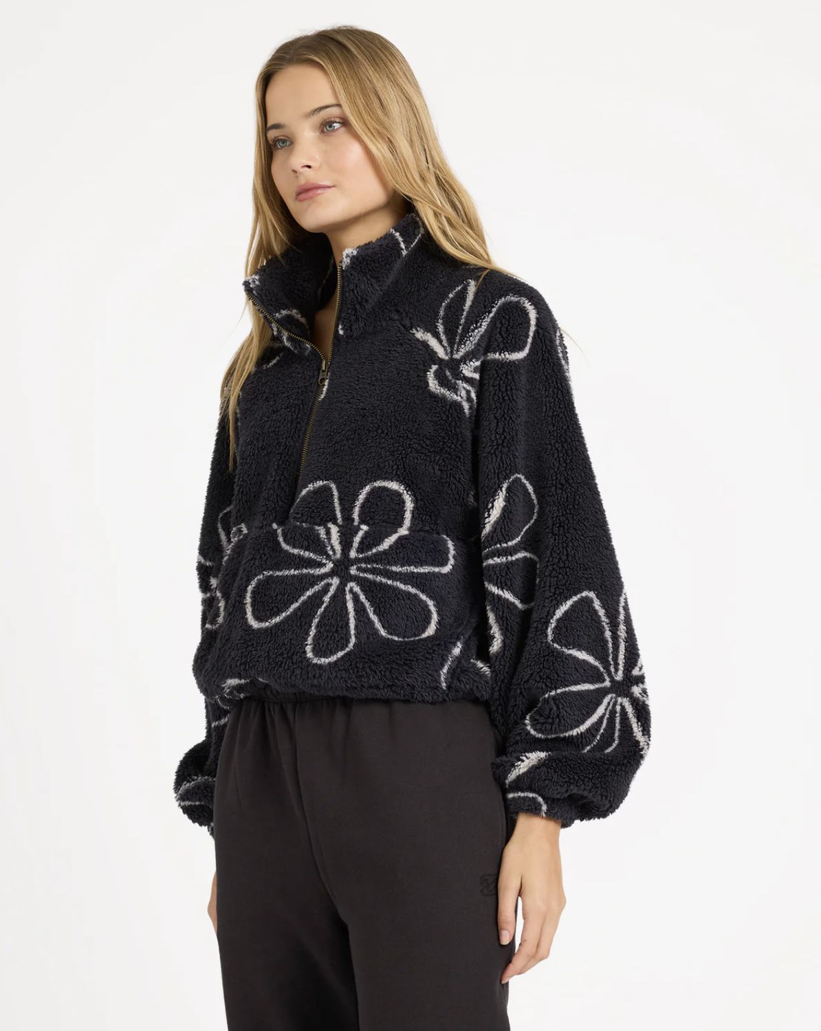 BILLABONG WOMENS GOOD LIFE HALF ZIP POLARFLEECE CREW - BLACK SANDS