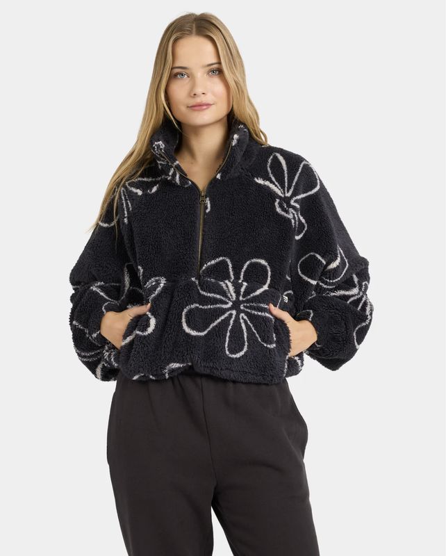 BILLABONG WOMENS GOOD LIFE HALF ZIP POLARFLEECE CREW - BLACK SANDS