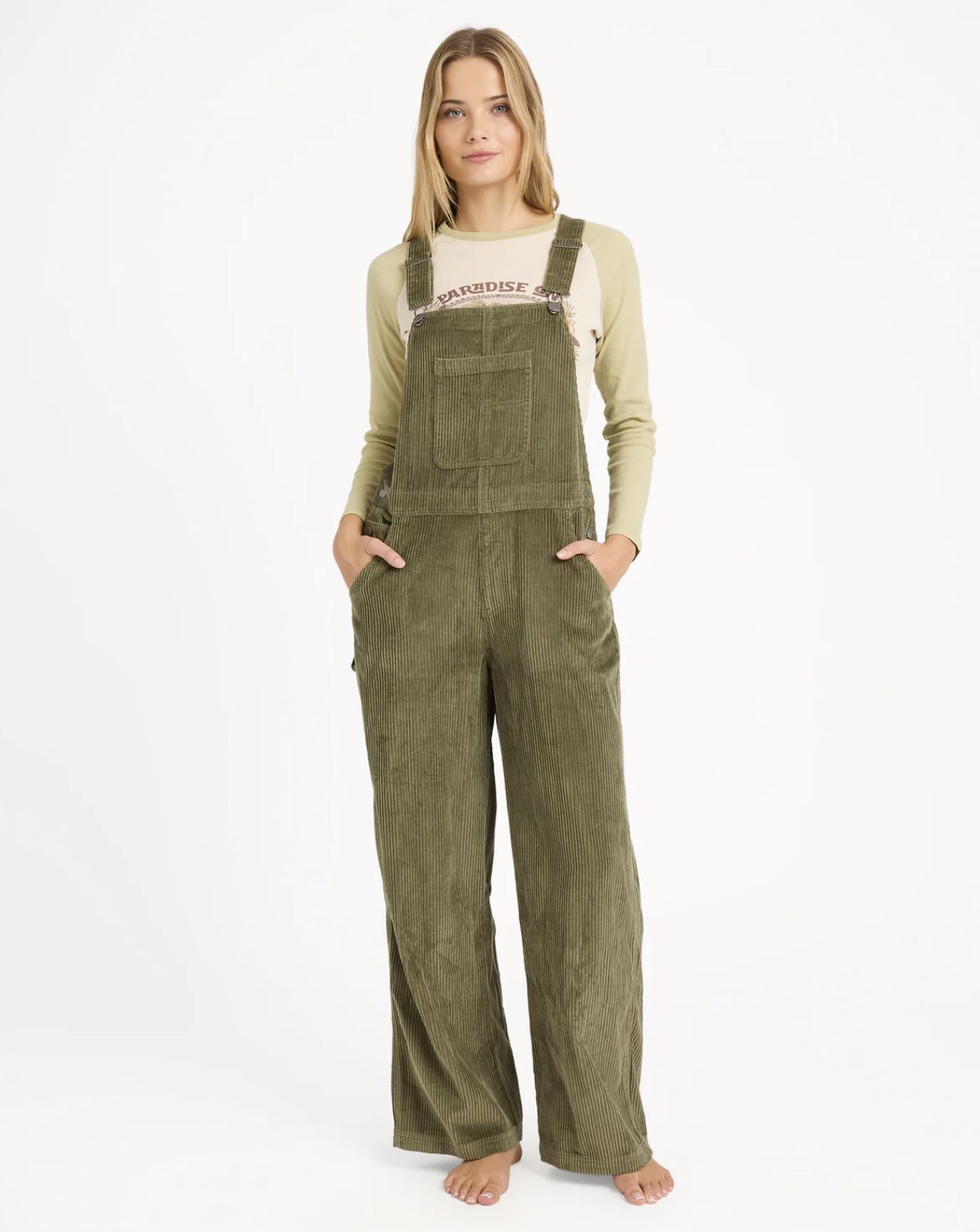BILLABONG WOMENS VACAY CORD OVERALL - CANTEEN