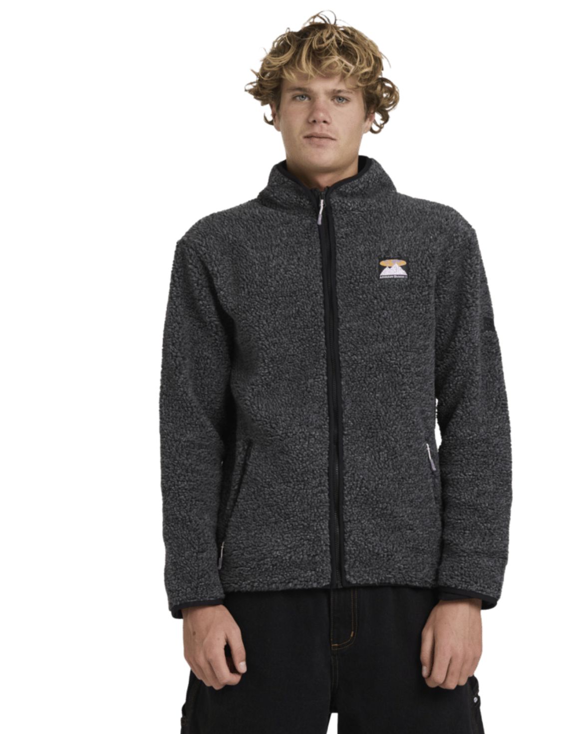 BILLABONG MENS BOUNDARY TRAIL POLAR FLEECE ZIP THRU - BLACK HEATHER