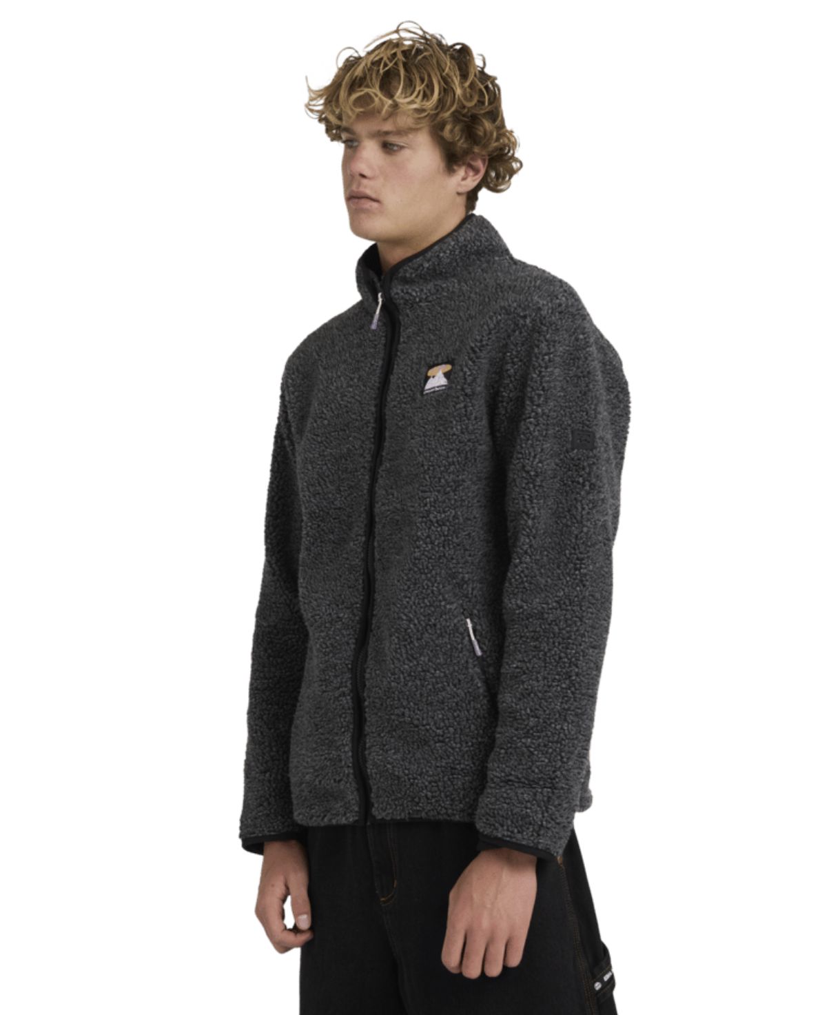 BILLABONG MENS BOUNDARY TRAIL POLAR FLEECE ZIP THRU - BLACK HEATHER