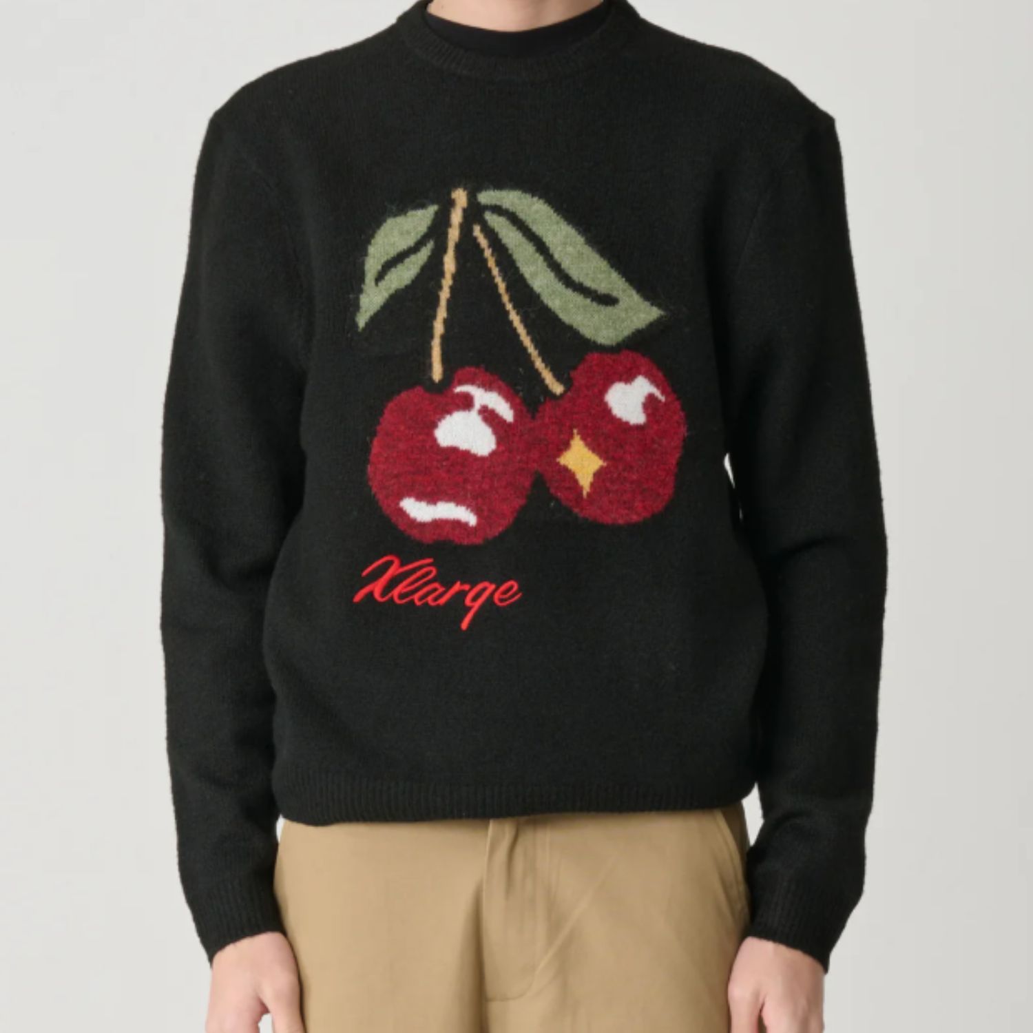 X LARGE MENS CHERRY KNIT SWEATER - BLACK