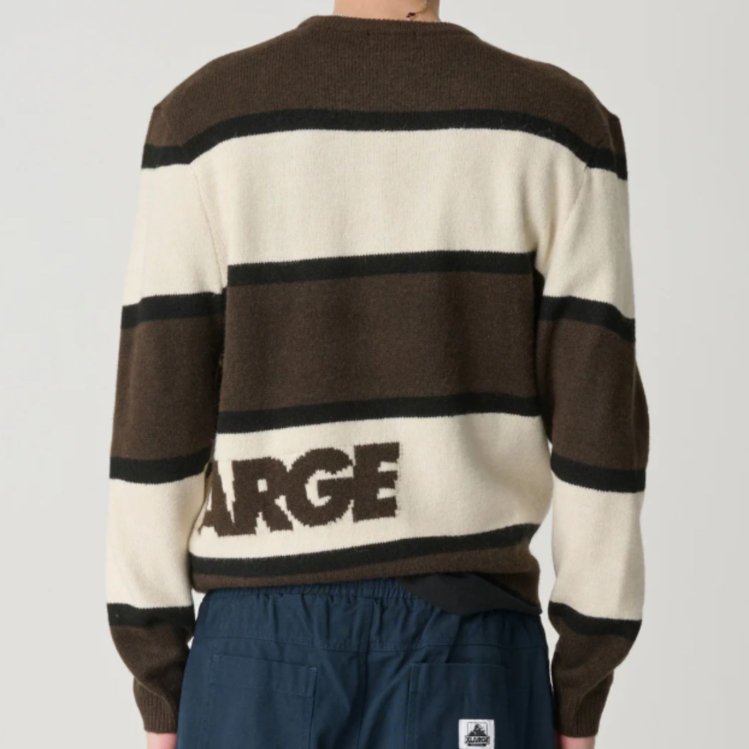 X LARGE MENS ITALIC STRIPE KNIT SWEATER - BROWN
