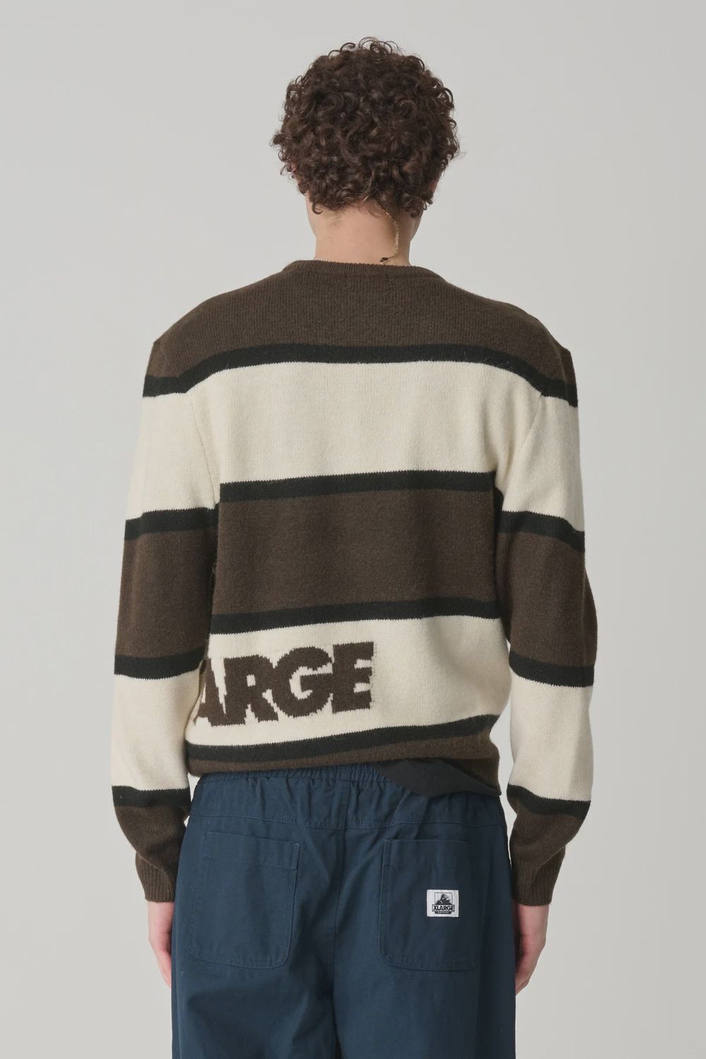 X LARGE MENS ITALIC STRIPE KNIT SWEATER - BROWN