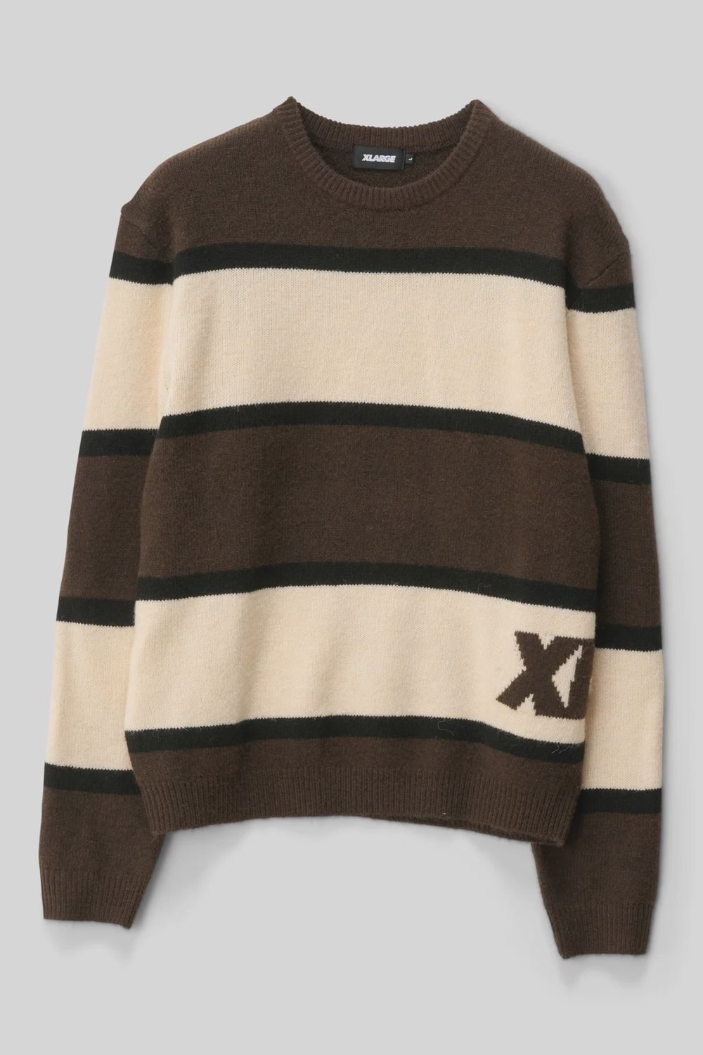 X LARGE MENS ITALIC STRIPE KNIT SWEATER - BROWN