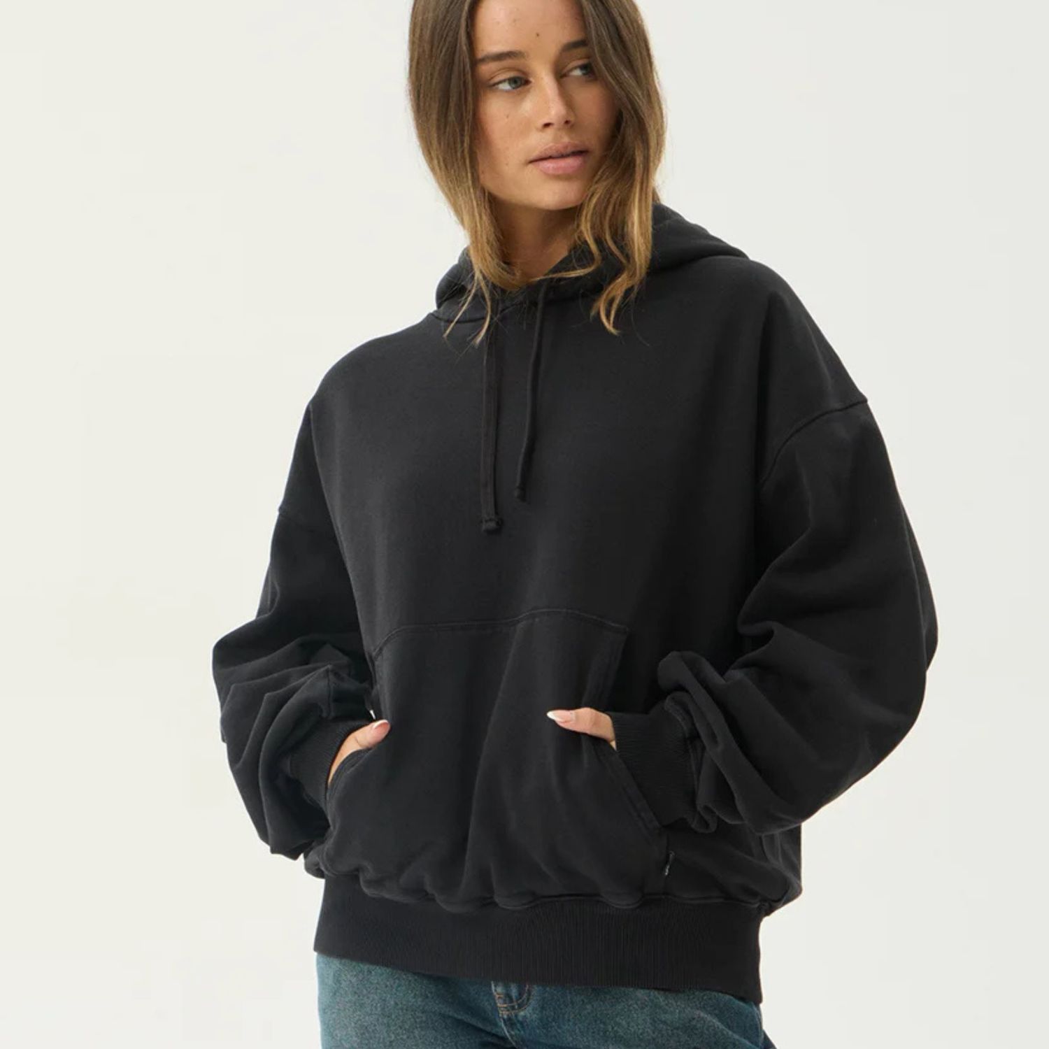 AFENDS MENS GENESIS - BOXY PULL ON HOOD - STONE BLACK