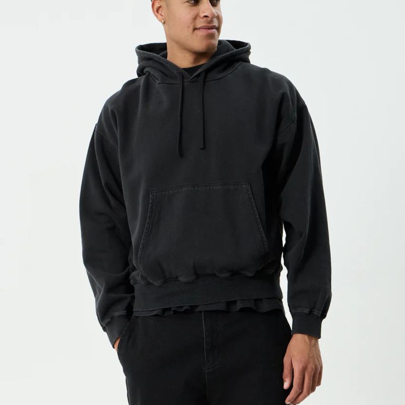 AFENDS MENS GENESIS - BOXY PULL ON HOOD - STONE BLACK