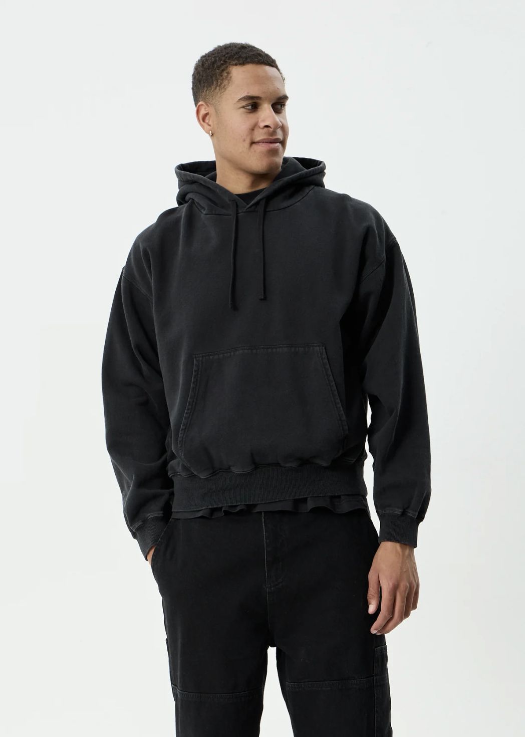 AFENDS MENS GENESIS - BOXY PULL ON HOOD - STONE BLACK