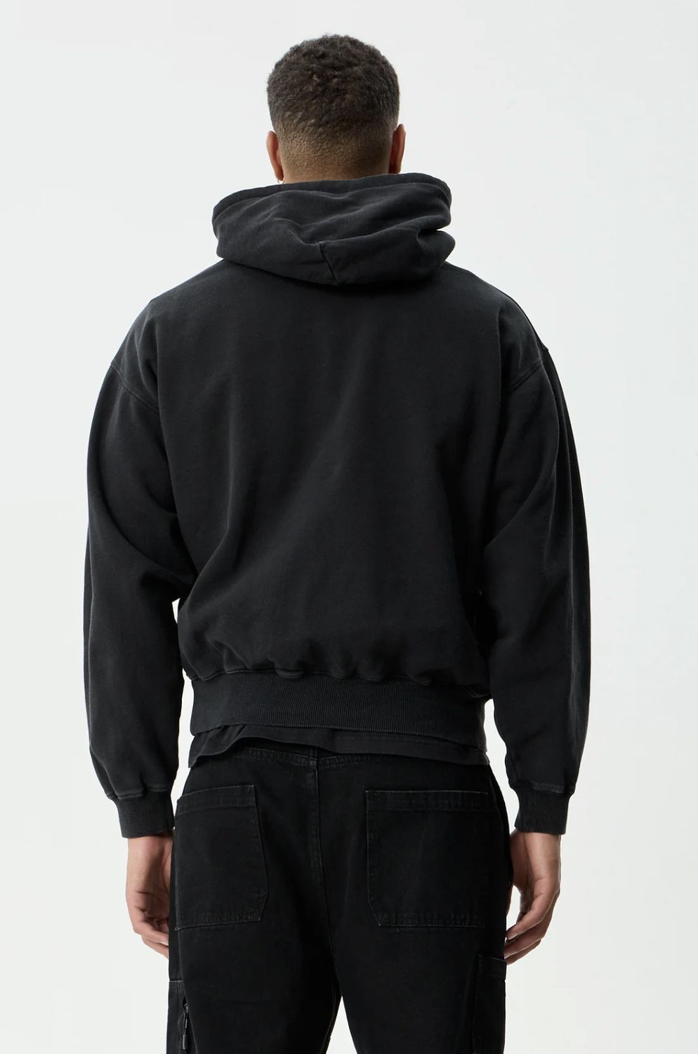 AFENDS MENS GENESIS - BOXY PULL ON HOOD - STONE BLACK