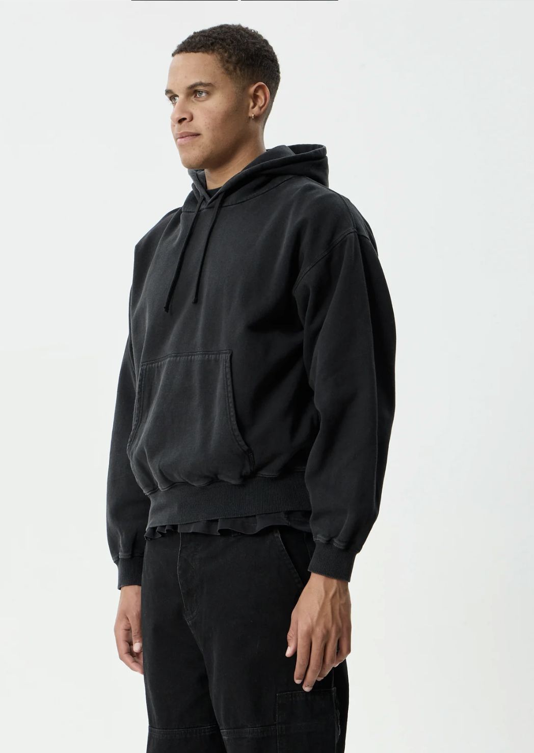 AFENDS MENS GENESIS - BOXY PULL ON HOOD - STONE BLACK