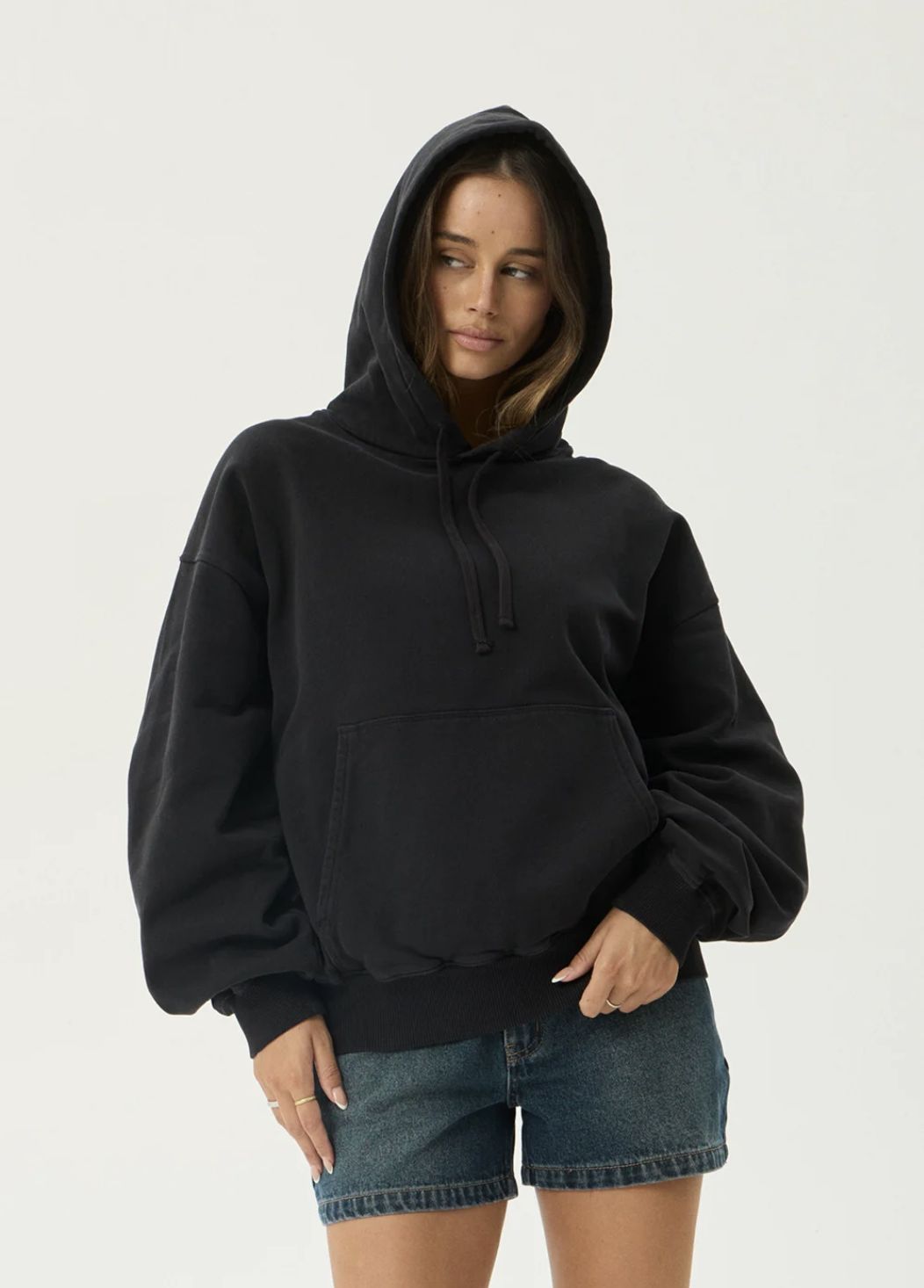 AFENDS MENS GENESIS - BOXY PULL ON HOOD - STONE BLACK