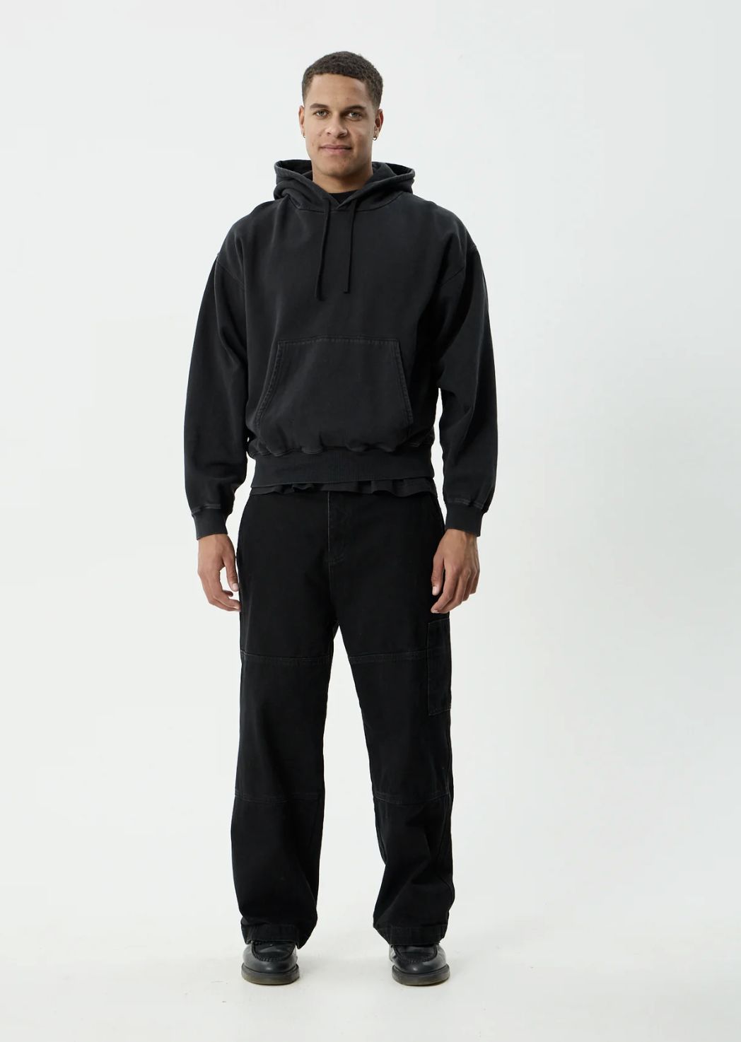 AFENDS MENS GENESIS - BOXY PULL ON HOOD - STONE BLACK