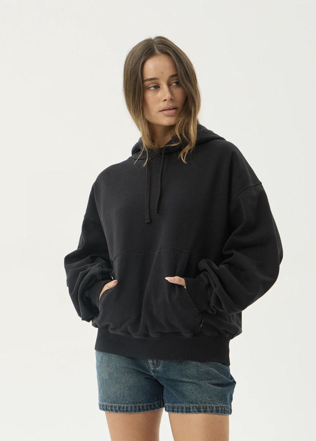AFENDS MENS GENESIS - BOXY PULL ON HOOD - STONE BLACK