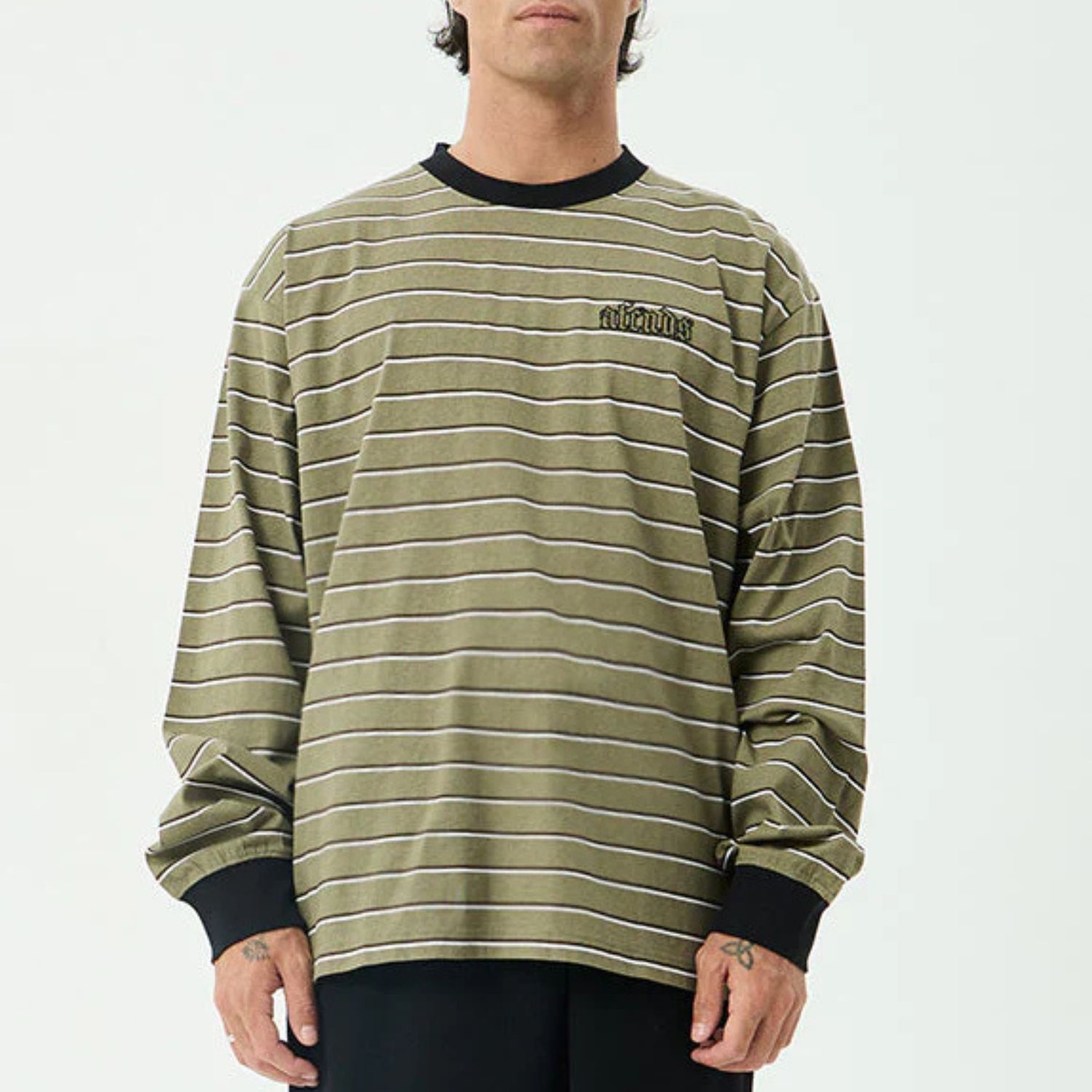 AFENDS MENS ALTITUDE - BOXY LONG SLEEVE TEE - STONE STRIPE