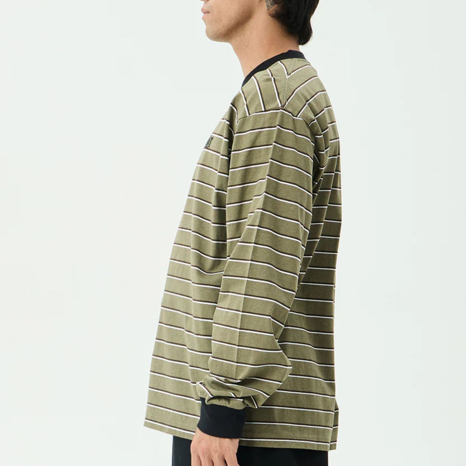 AFENDS MENS ALTITUDE - BOXY LONG SLEEVE TEE - STONE STRIPE